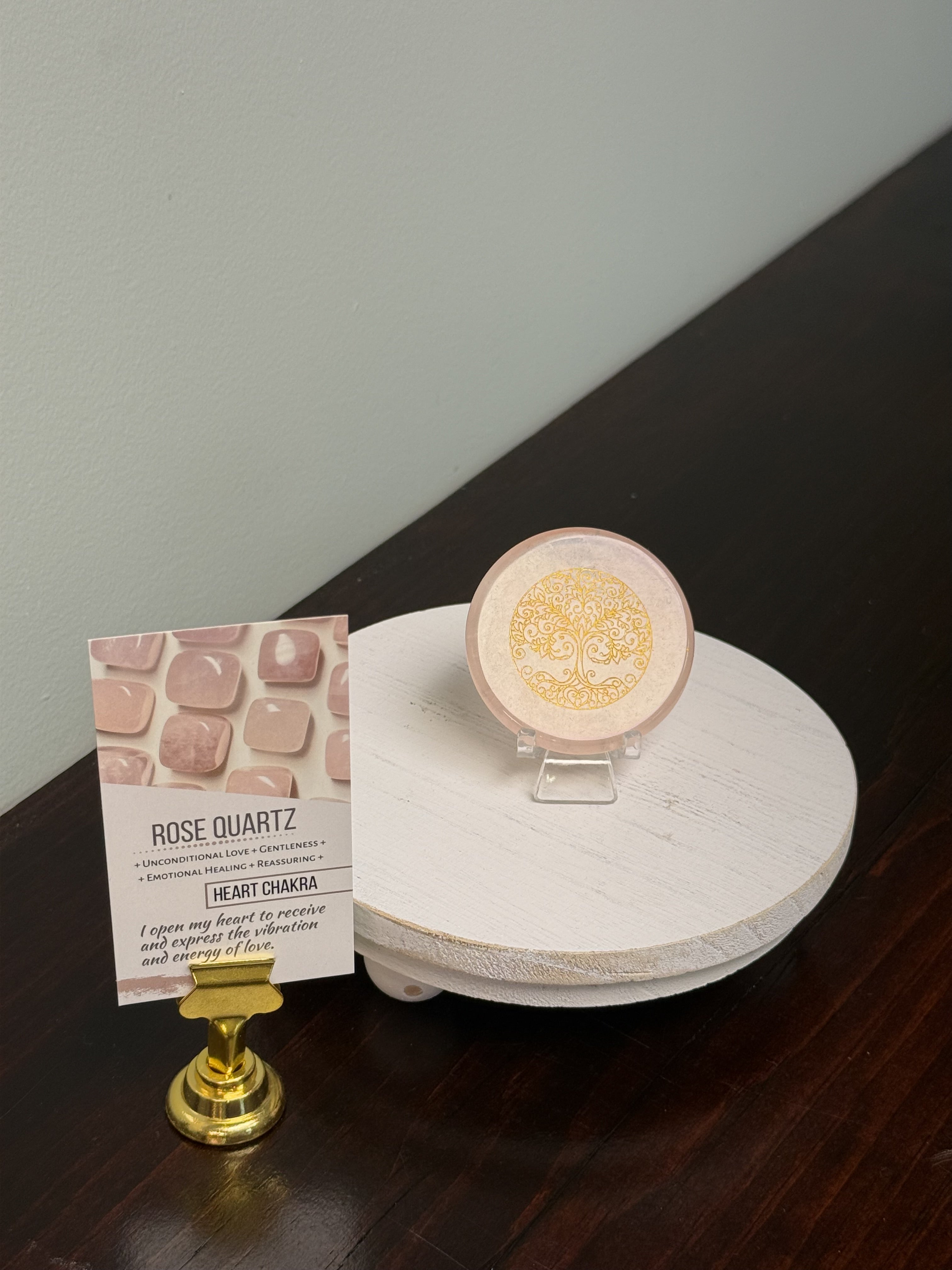 Rose Quartz Tree of Life Palm Stone