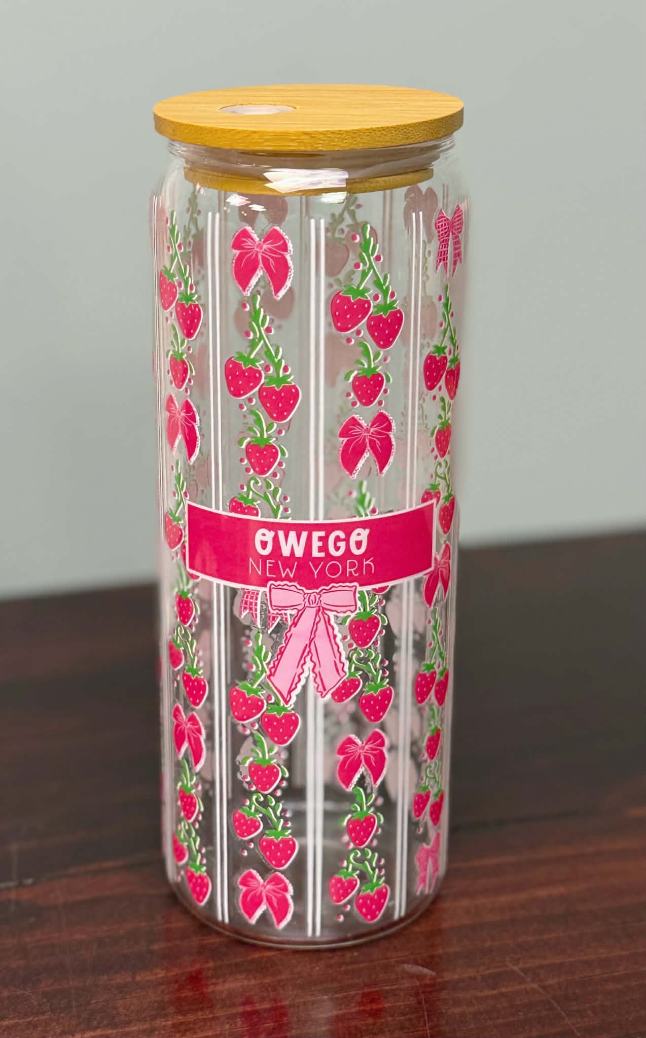24oz Cold Brew Glass-Love+Local Strawberry - Local Owego