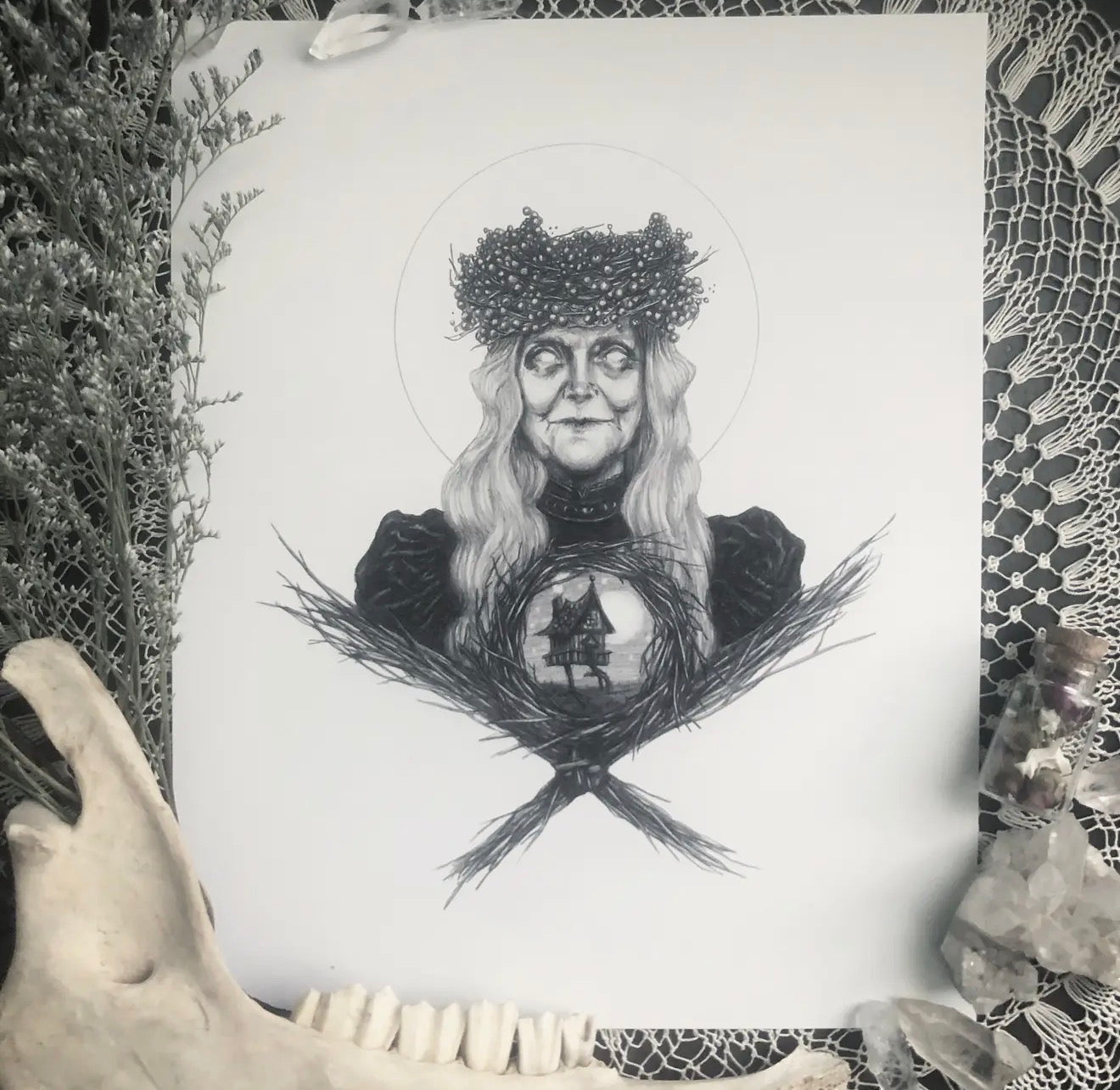 Baba Yaga - Fine Art Print - Slavic Folklore Witch 5x7”