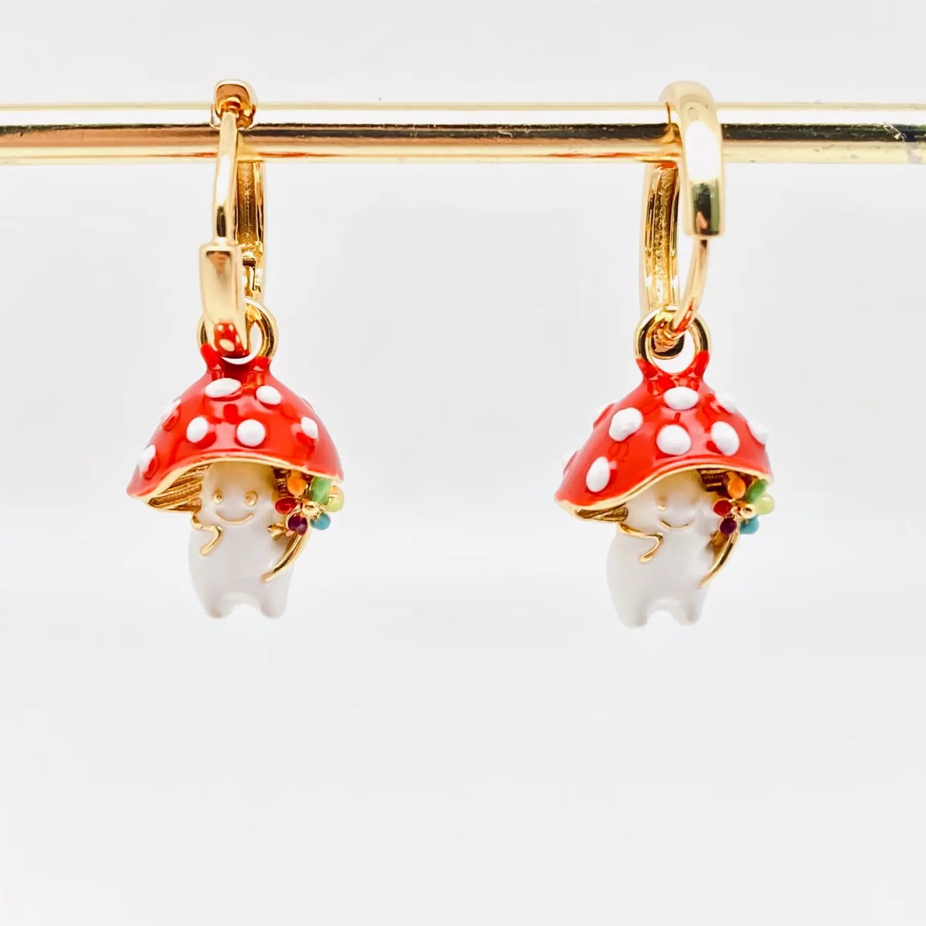 3D Enamel Cute Mushroom Earrings