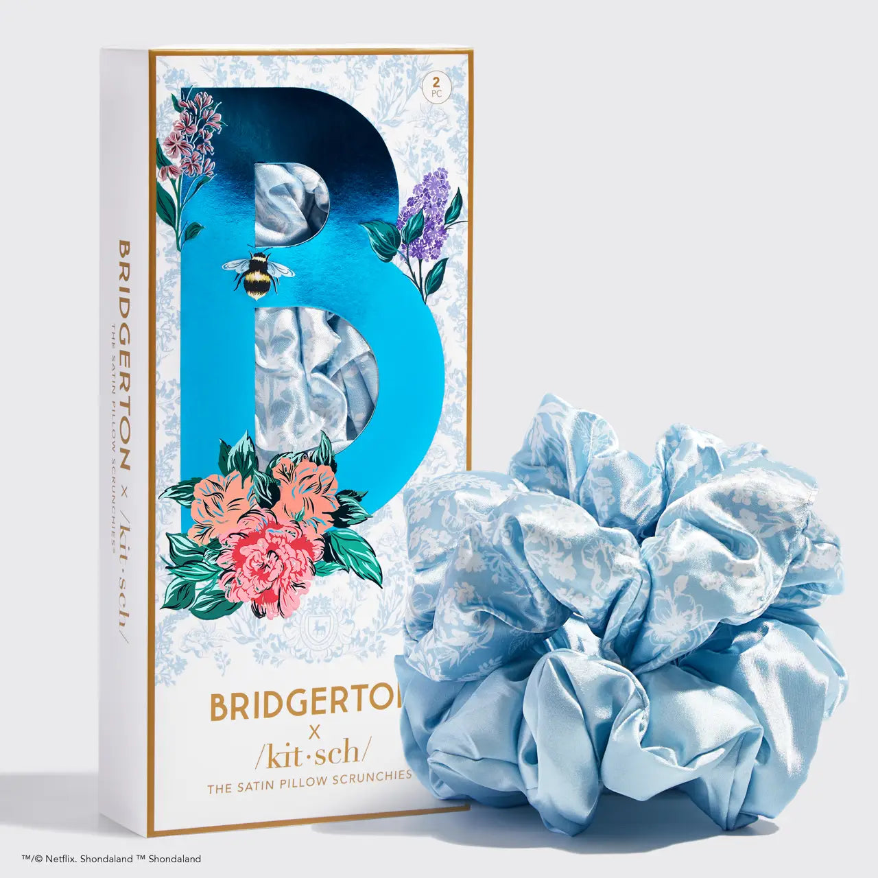 Kitsch X Bridgerton Satin Pillow Scrunchies - Toile De Blue