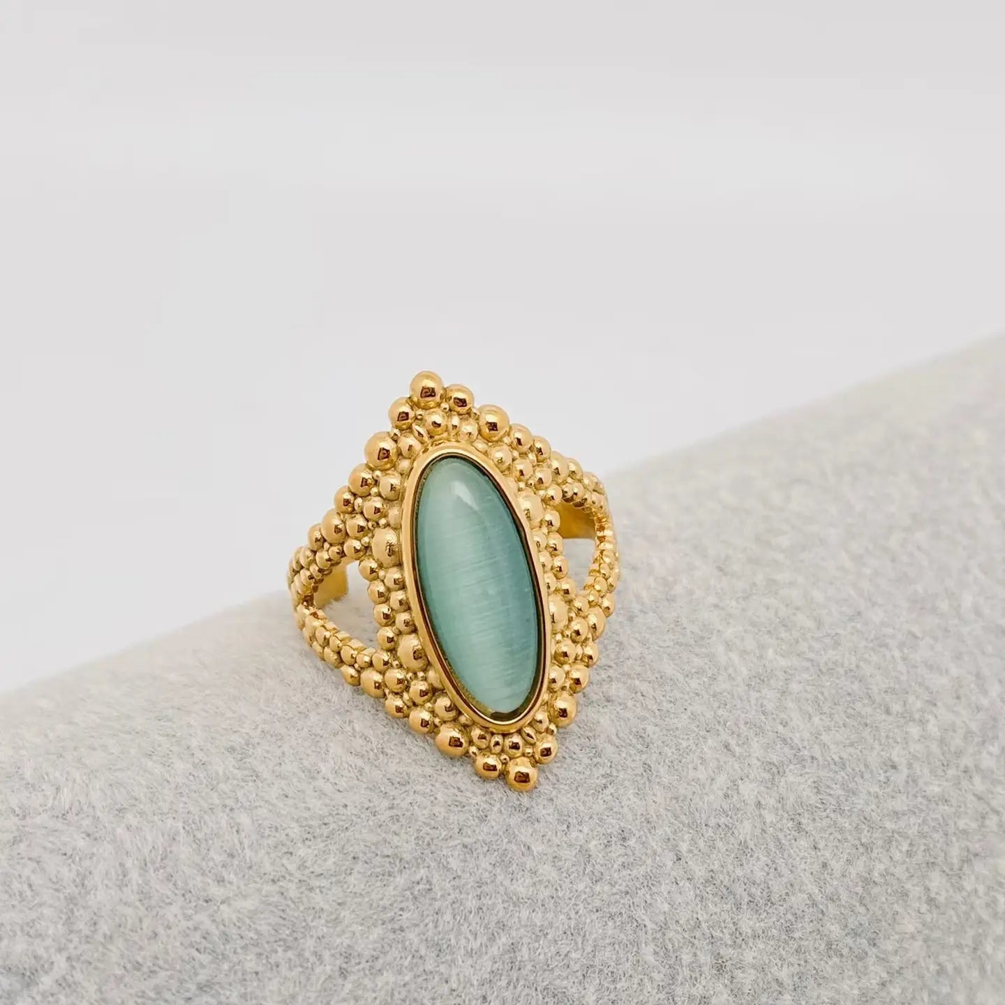 Cat's Eye Stone Stainless Steel Gold Plated Ring