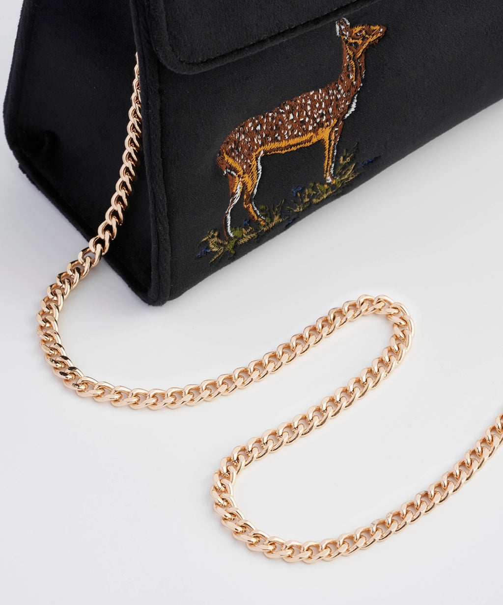 Fable England - Deer & Moon Embroidered Black Velvet Tote