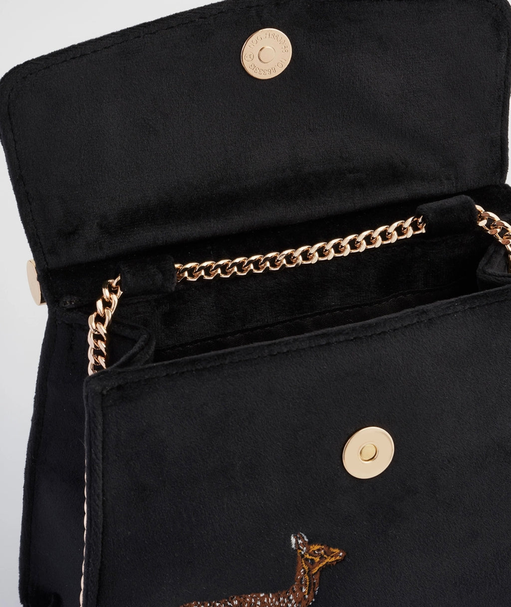 Fable England - Deer & Moon Embroidered Black Velvet Tote