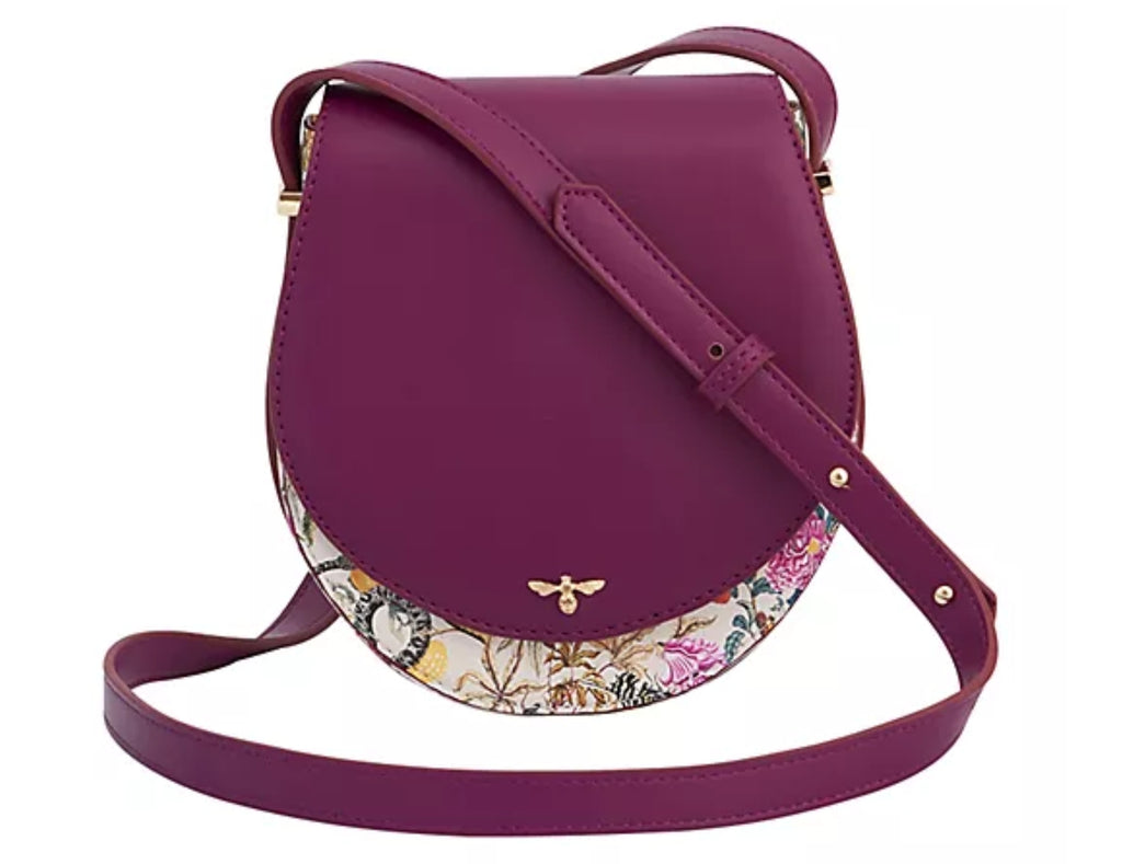 Fable England - Floral Engravings Plum Saddle Purse