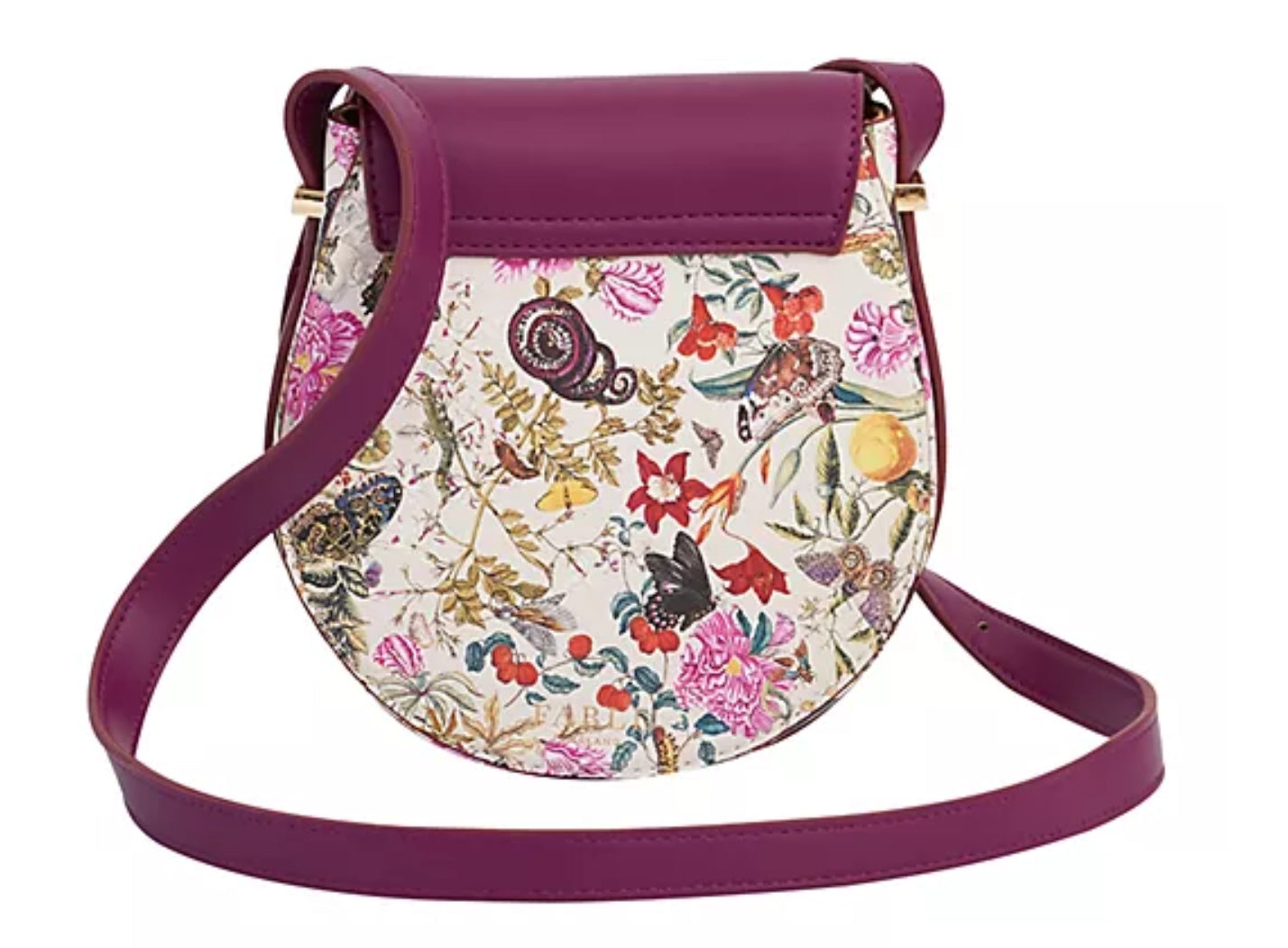 Fable England - Floral Engravings Plum Saddle Purse