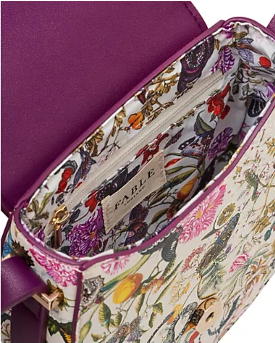 Fable England - Floral Engravings Plum Saddle Purse