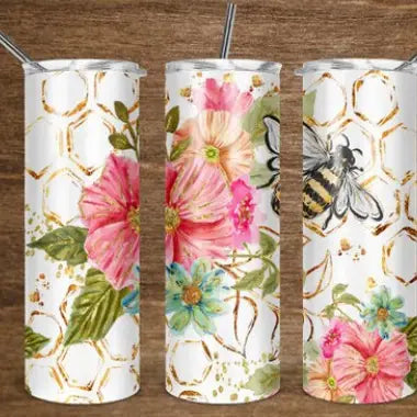 Floral Bee Skinny Tumbler 20oz