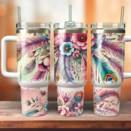 Boho Flowers & Feathers 40oz Tumbler