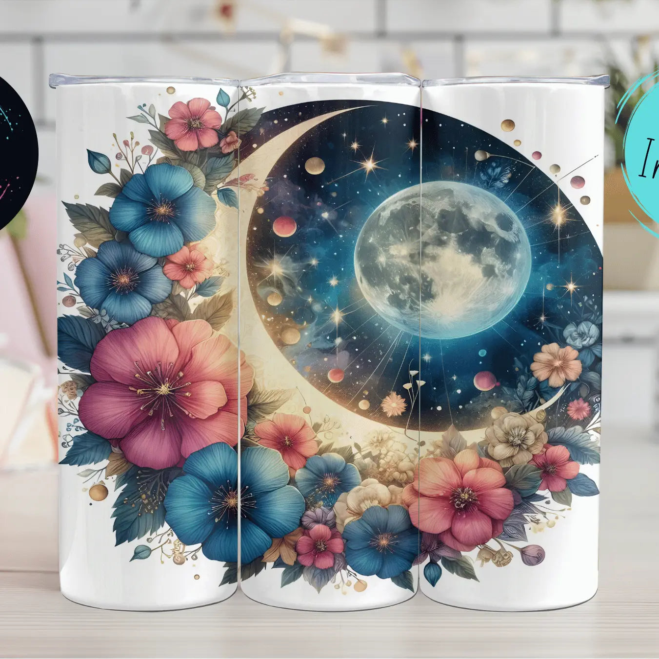 Floral Celestial Moon Skinny Tumbler 20oz