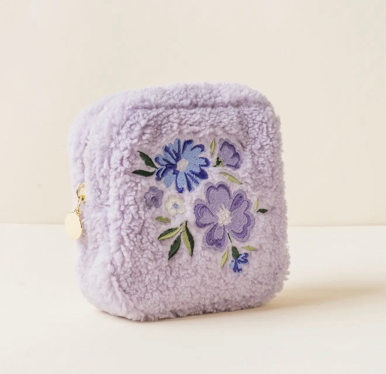 Square Dainty Floral Purple Teddy Pouch
