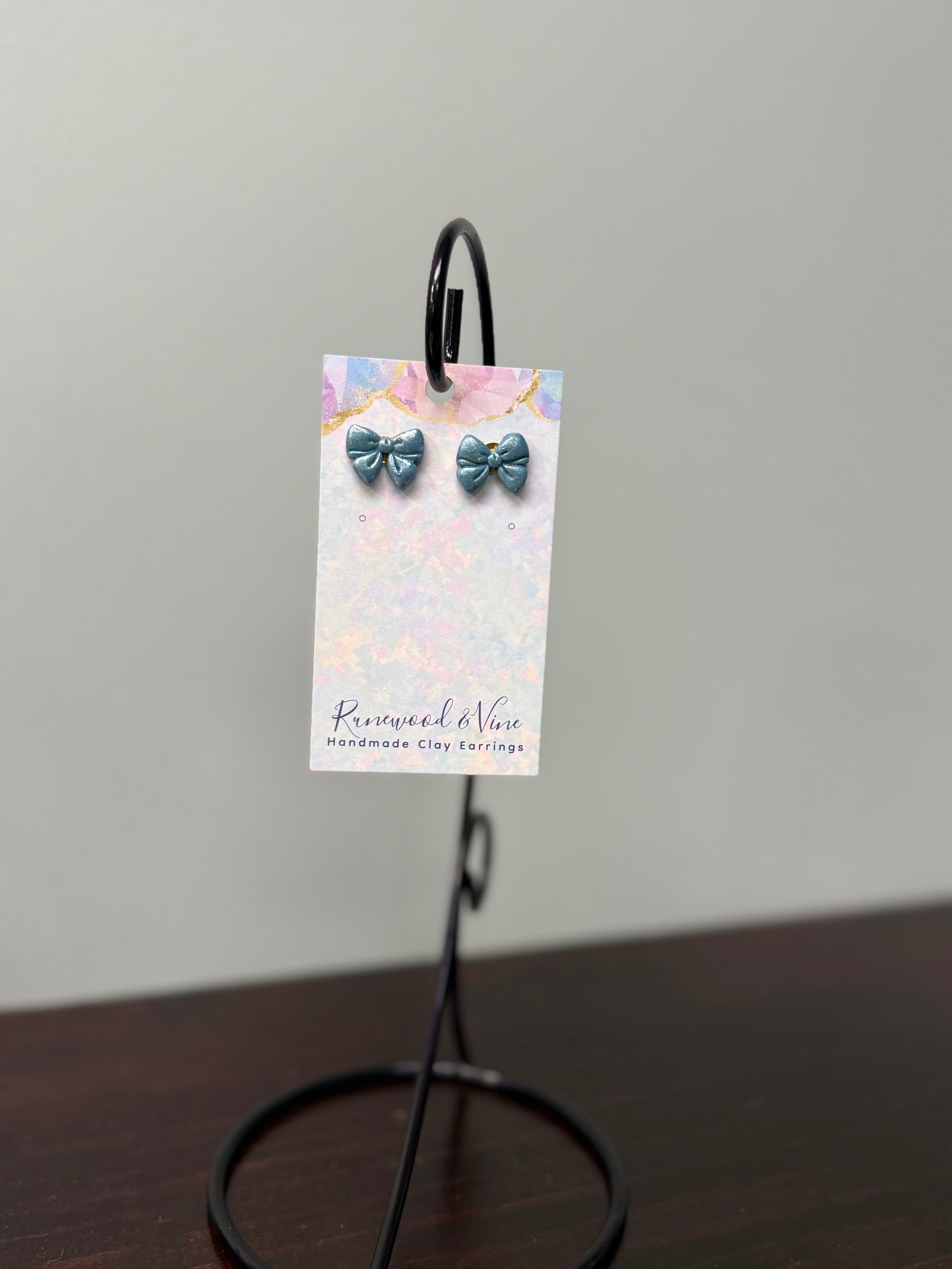 Blue Bow Studs - Runewood