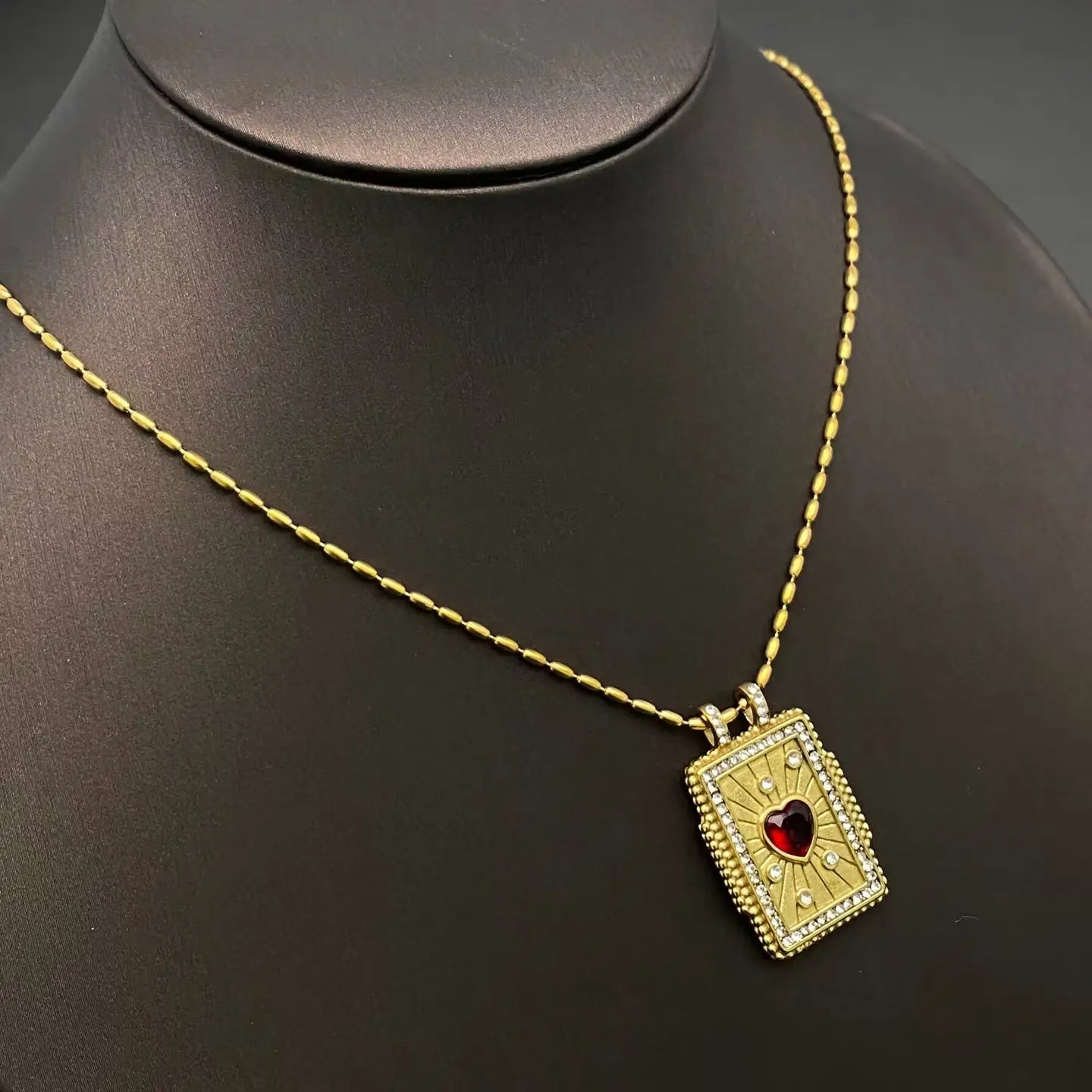Lovers Enamel Tarot Charm 18K Gold Plated S.Steel Necklace