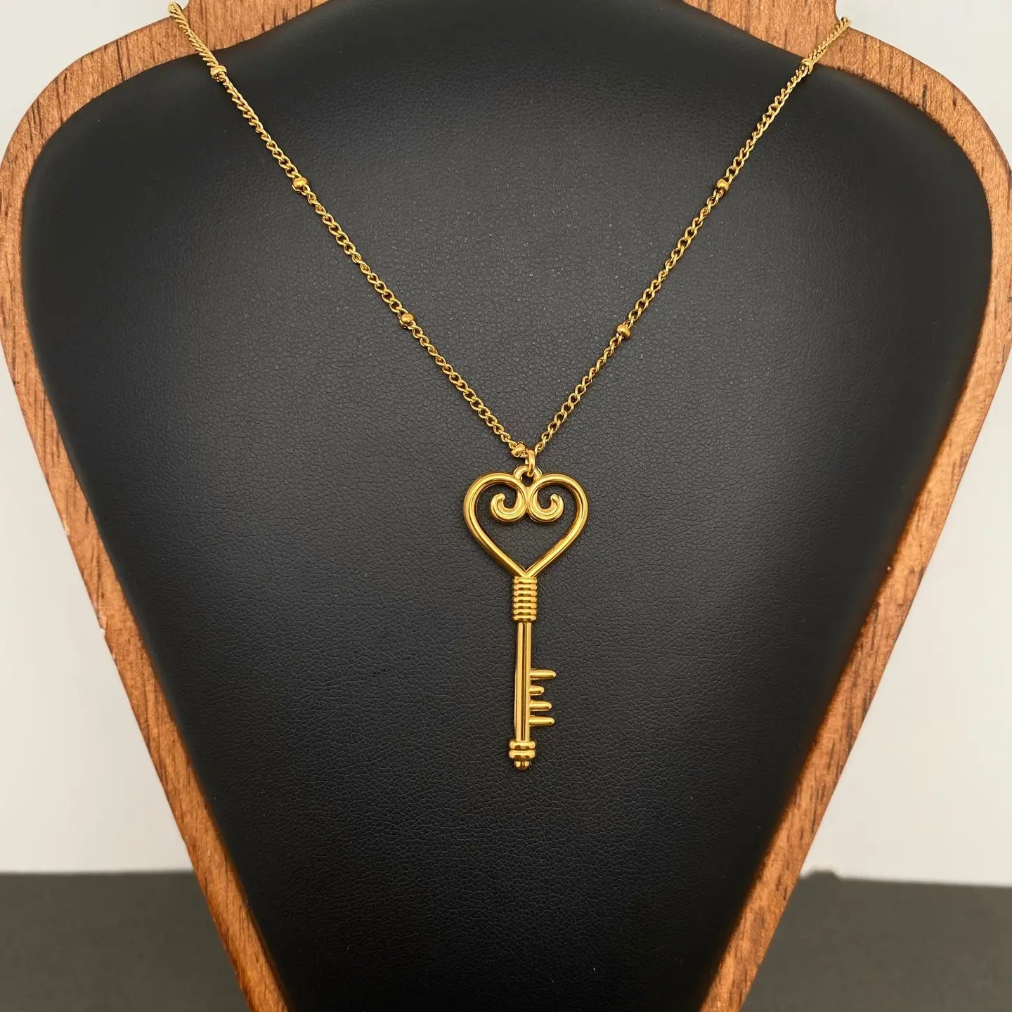 Heart Key Charm 18K Gold Plated S.Steel Necklace