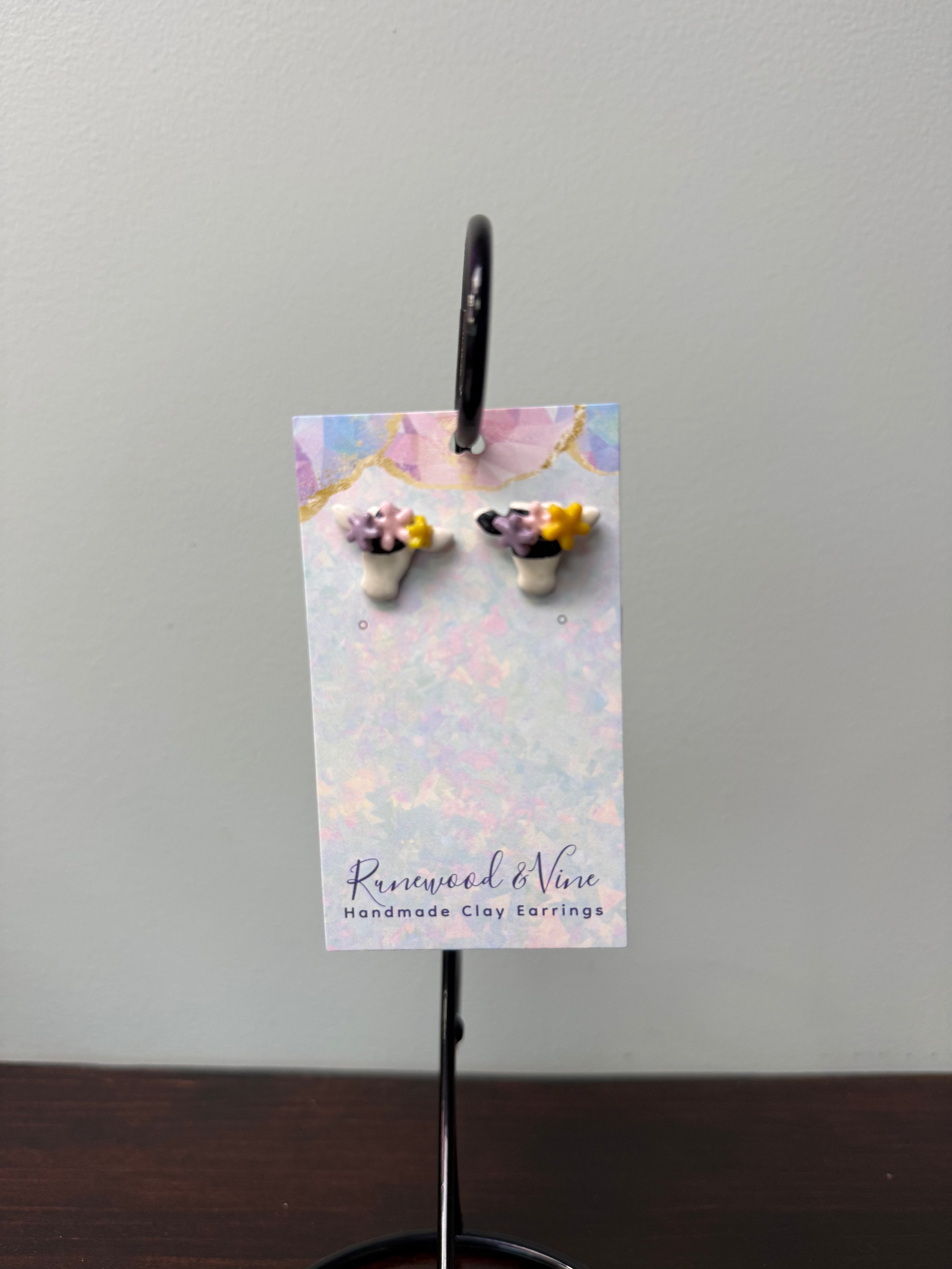 Floral Cow Studs - Runewood