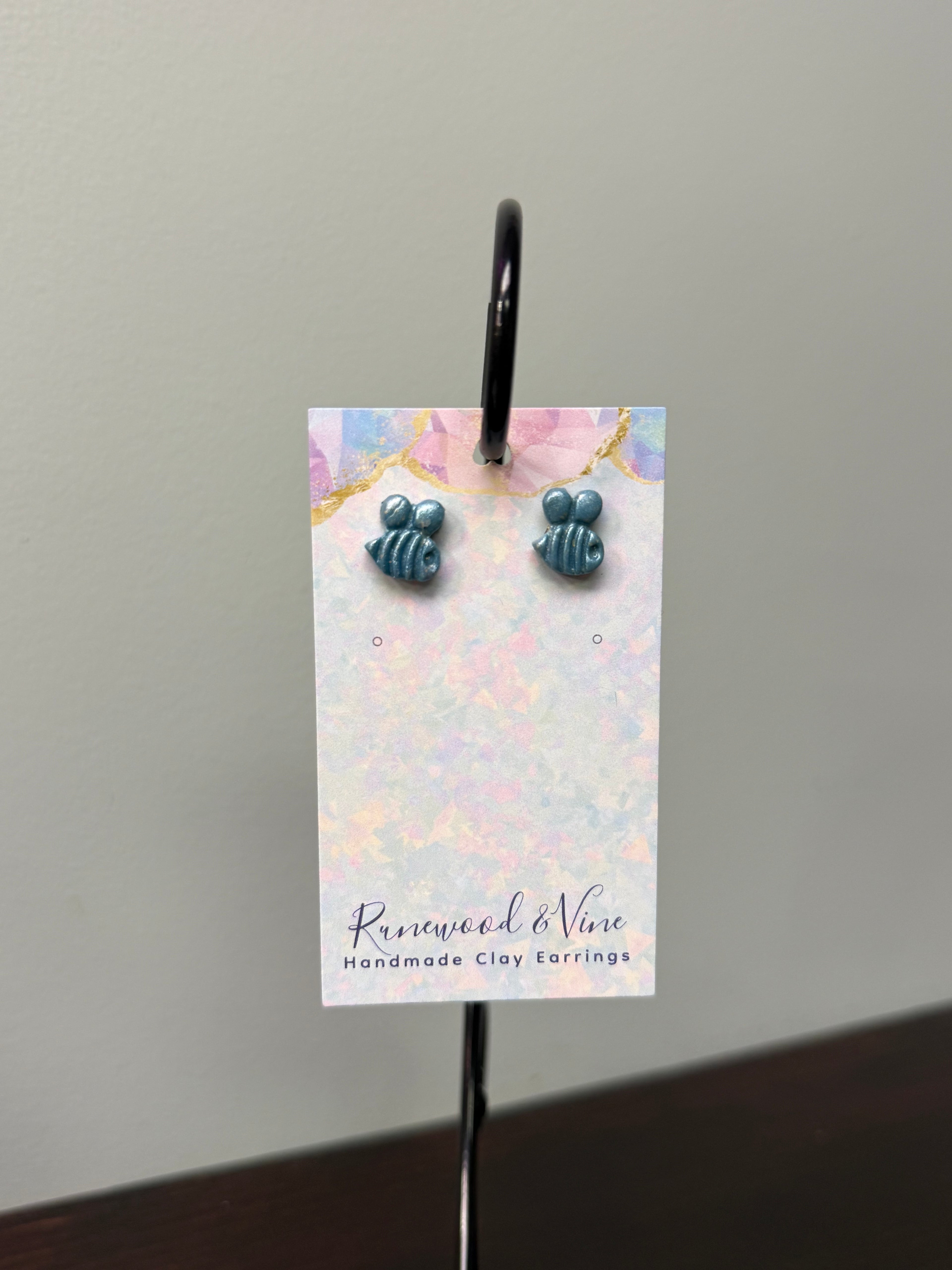 Blue Bee Studs -Runewood