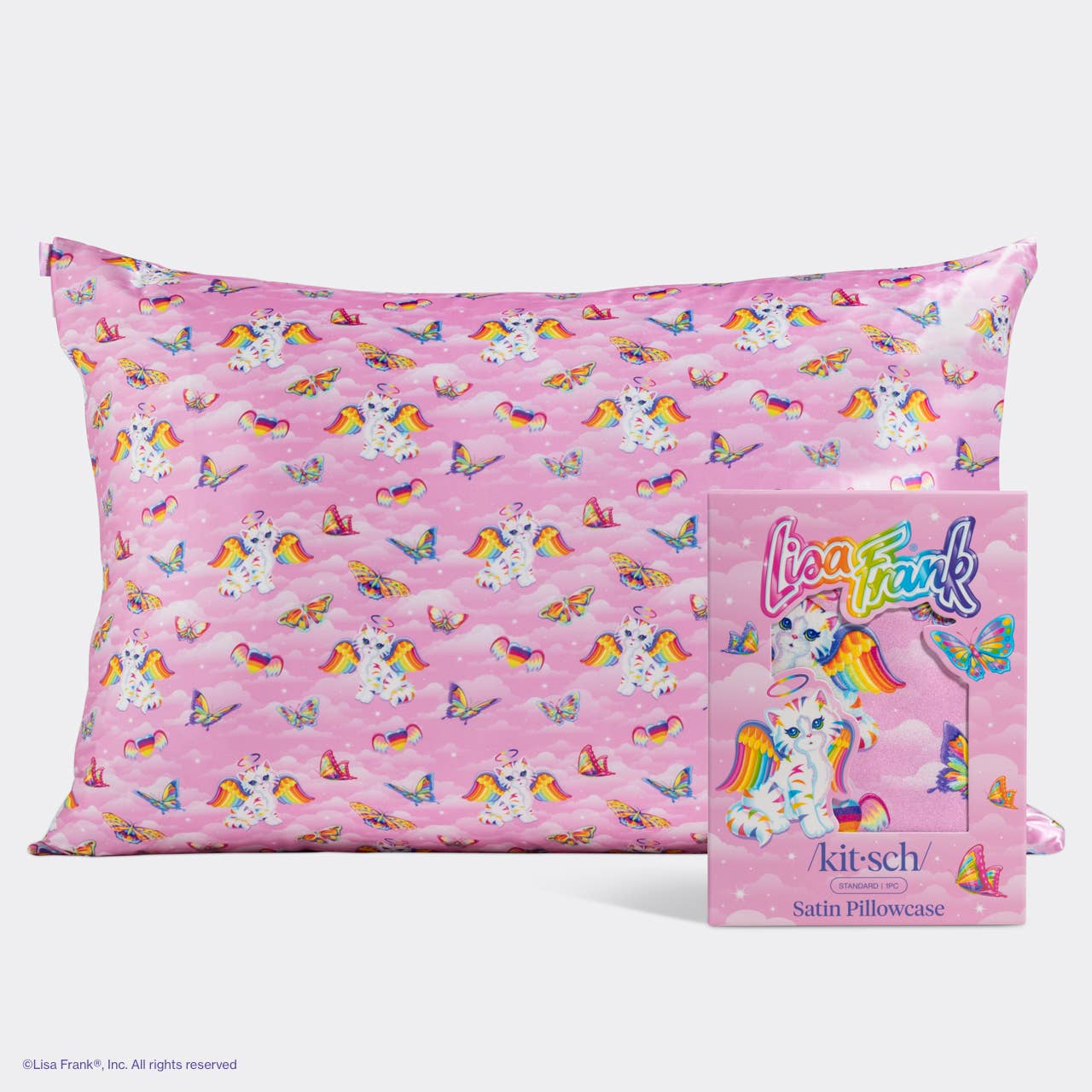 Kitsch X Lisa Franks Standard Satin Pillowcase - Angel Kitty