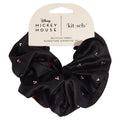 Kitsch & Mickey and Minnie Fabric Rhinestone Scrunchie - Black