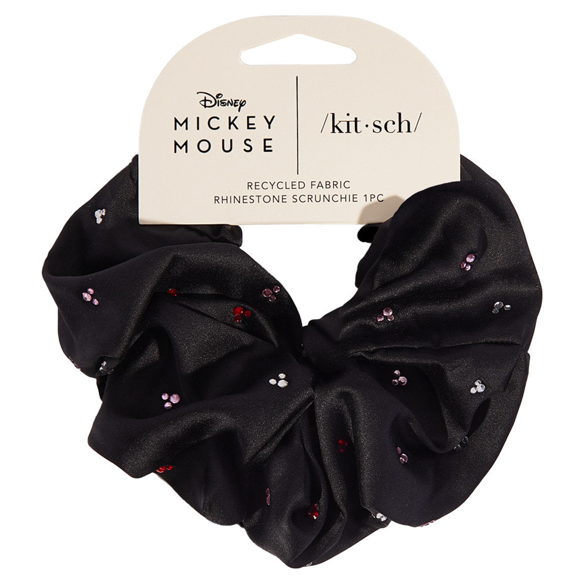 Kitsch & Mickey and Minnie Fabric Rhinestone Scrunchie - Black
