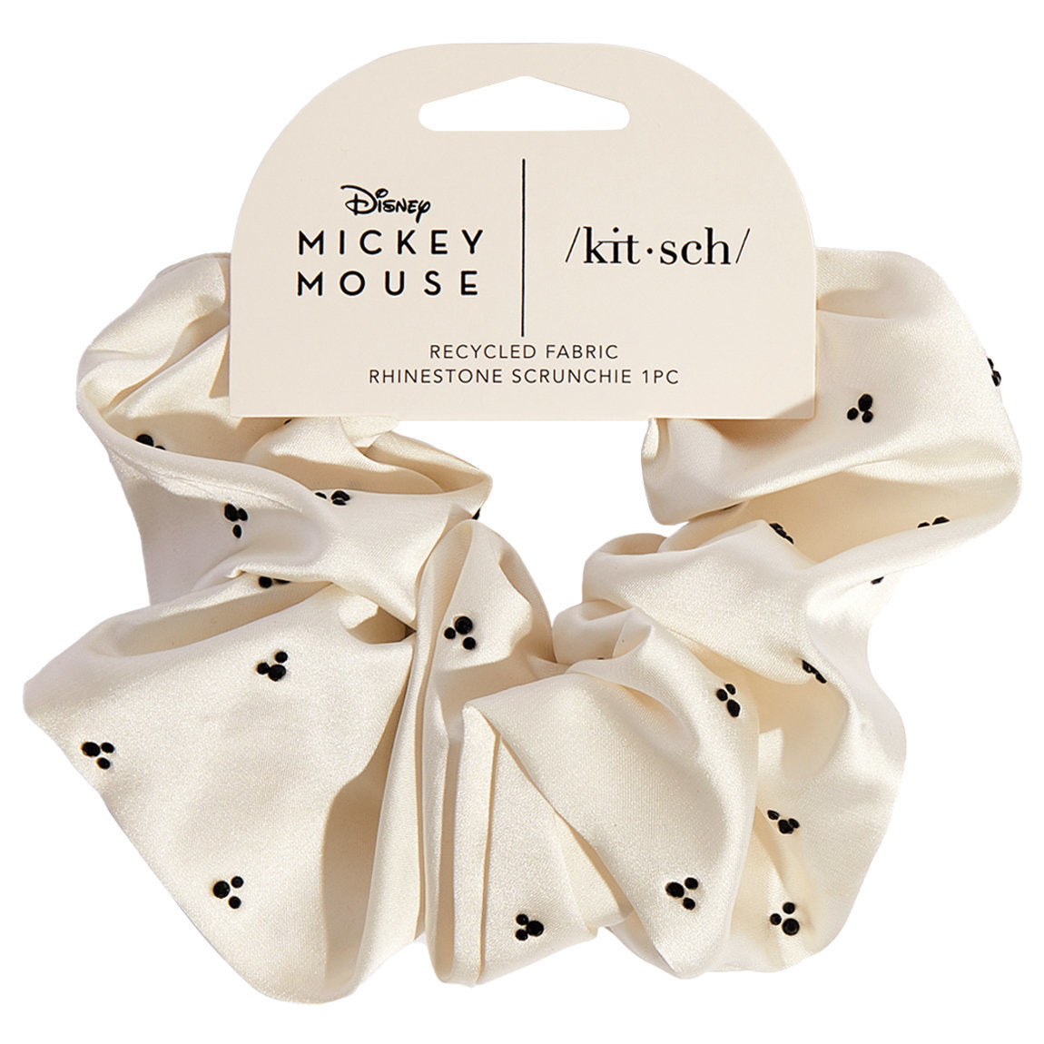 Kitsch & Mickey and Minnie Fabric Rhinestone Scrunchie - Cream