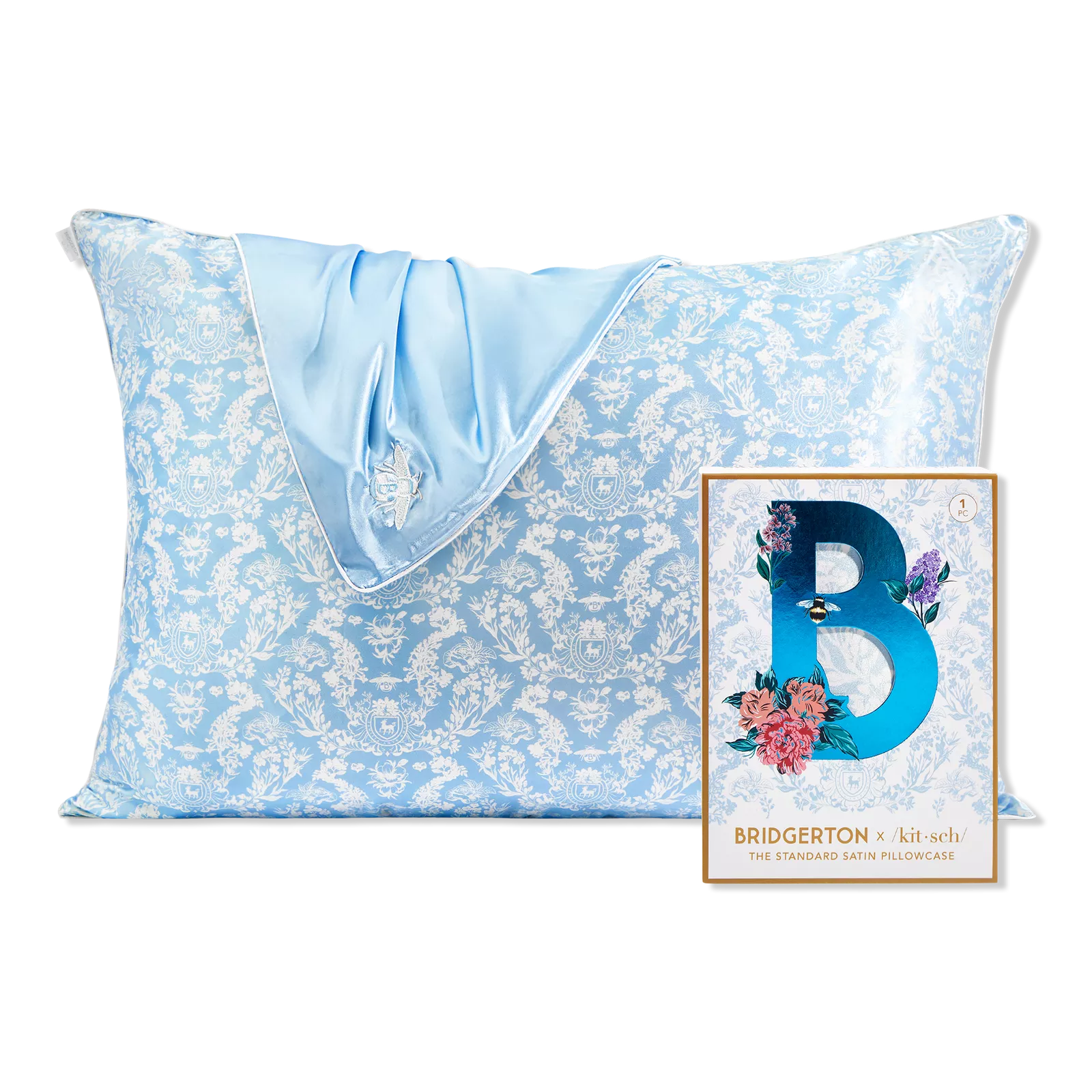 Kitsch X Bridgerton Standard Satin Pillowcase - Toile De Blue