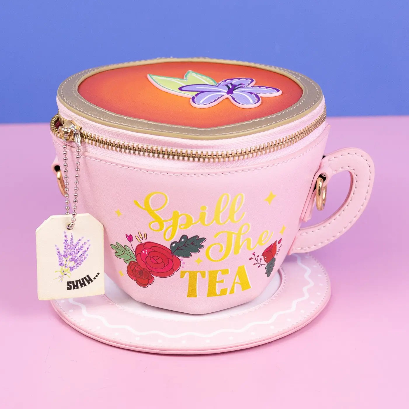 Lavender Tea Cup Crossbody - Pink