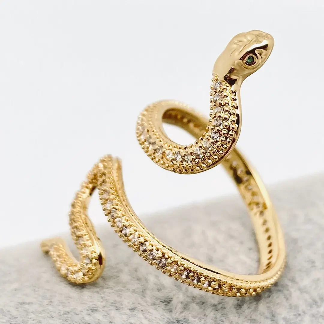 Cubic Zirconia Gold Plated Wrap Snake Ring