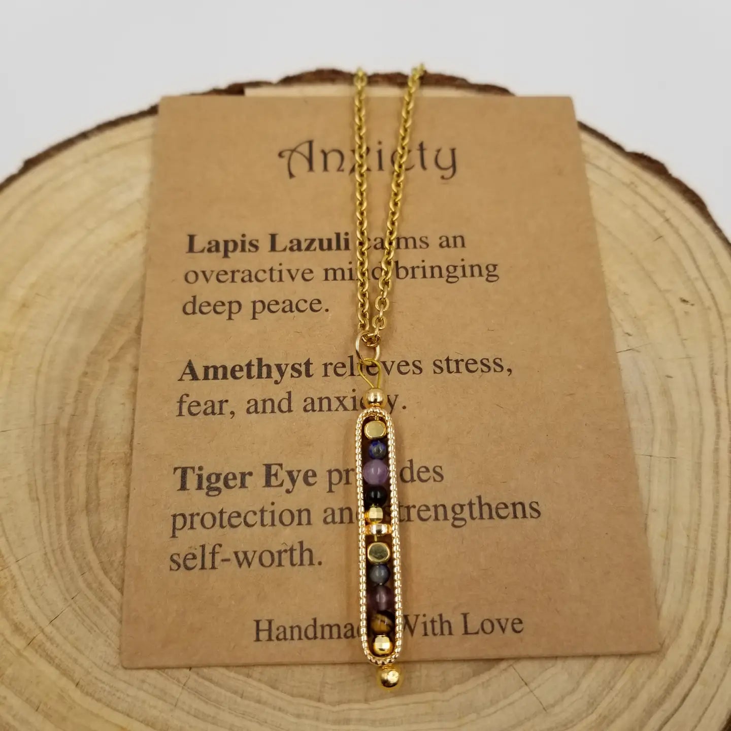 Natural Stone Wishing Bead Gift Necklace with Card - Anxiety