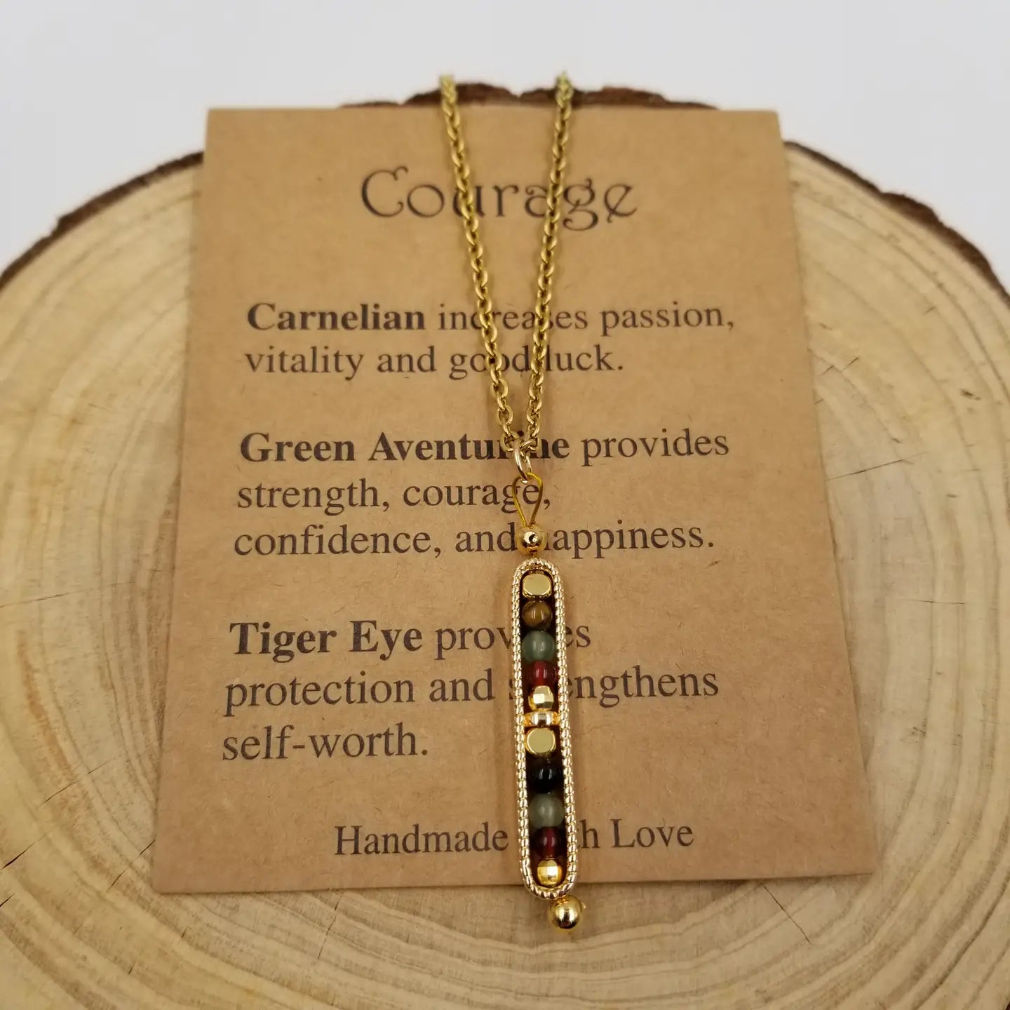 Natural Stone Wishing Bead Gift Necklace with Card - Courage