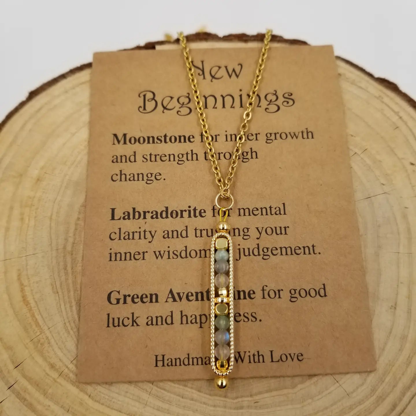 Natural Stone Wishing Bead Gift Necklace with Card - New Beginnings
