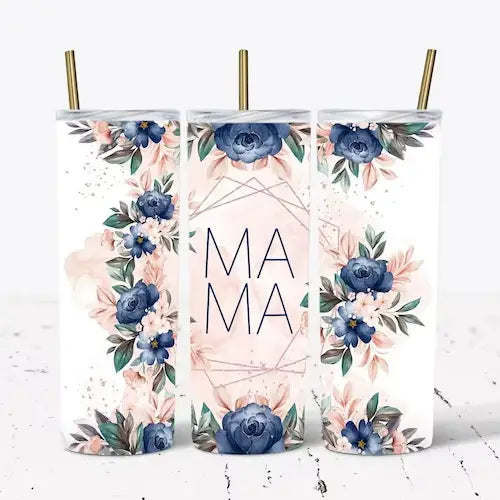 Navy Floral Mama Skinny Tumbler 20oz