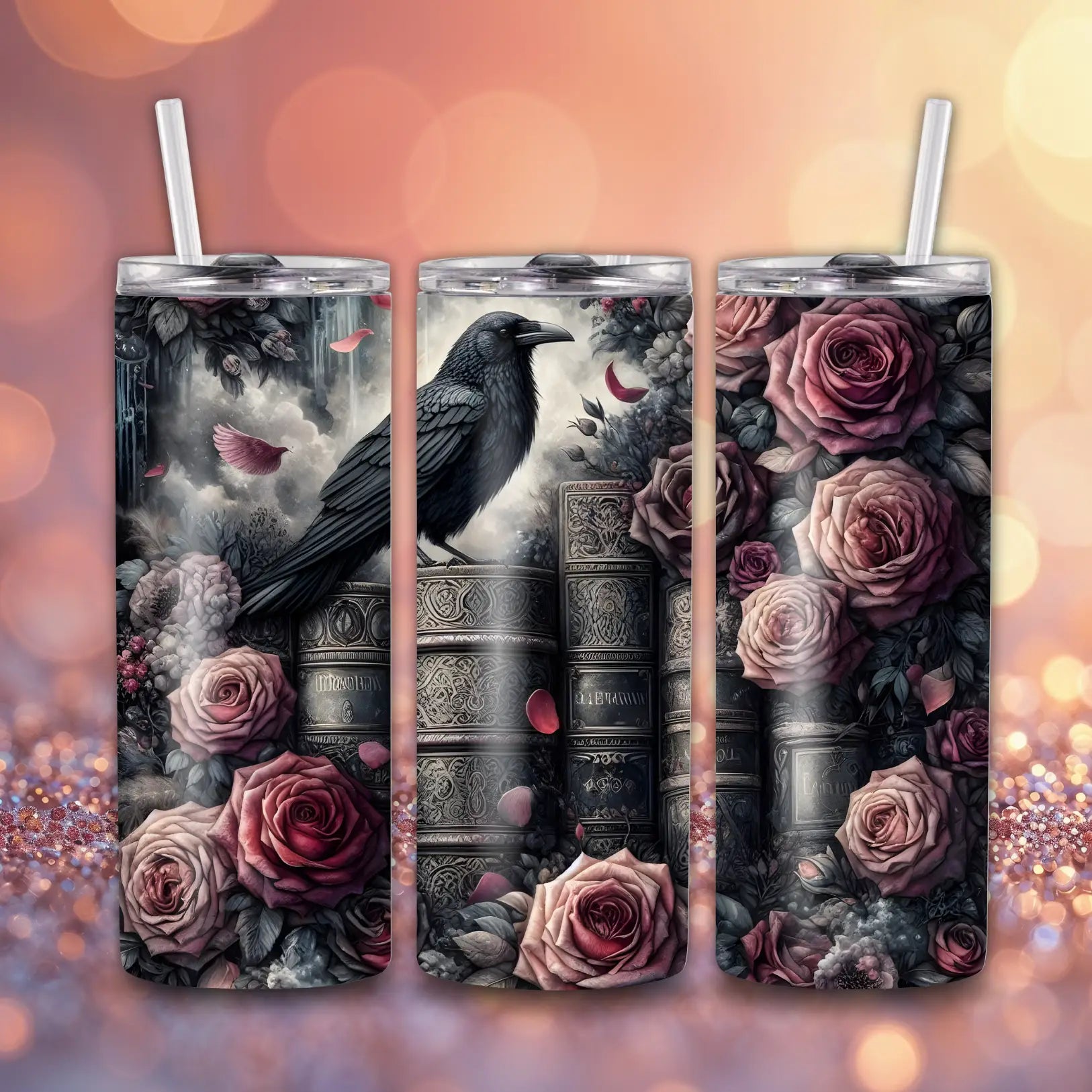 Nevermore Raven Romantic Book Skinny Tumbler 20 oz