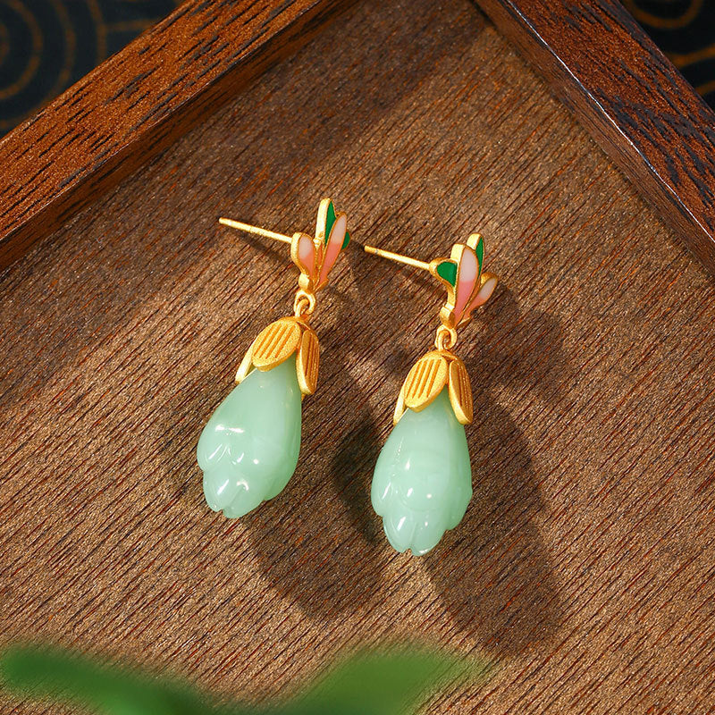 Pink Butterflies On Jade Drops Earrings