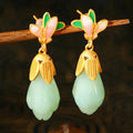 Pink Butterflies On Jade Drops Earrings