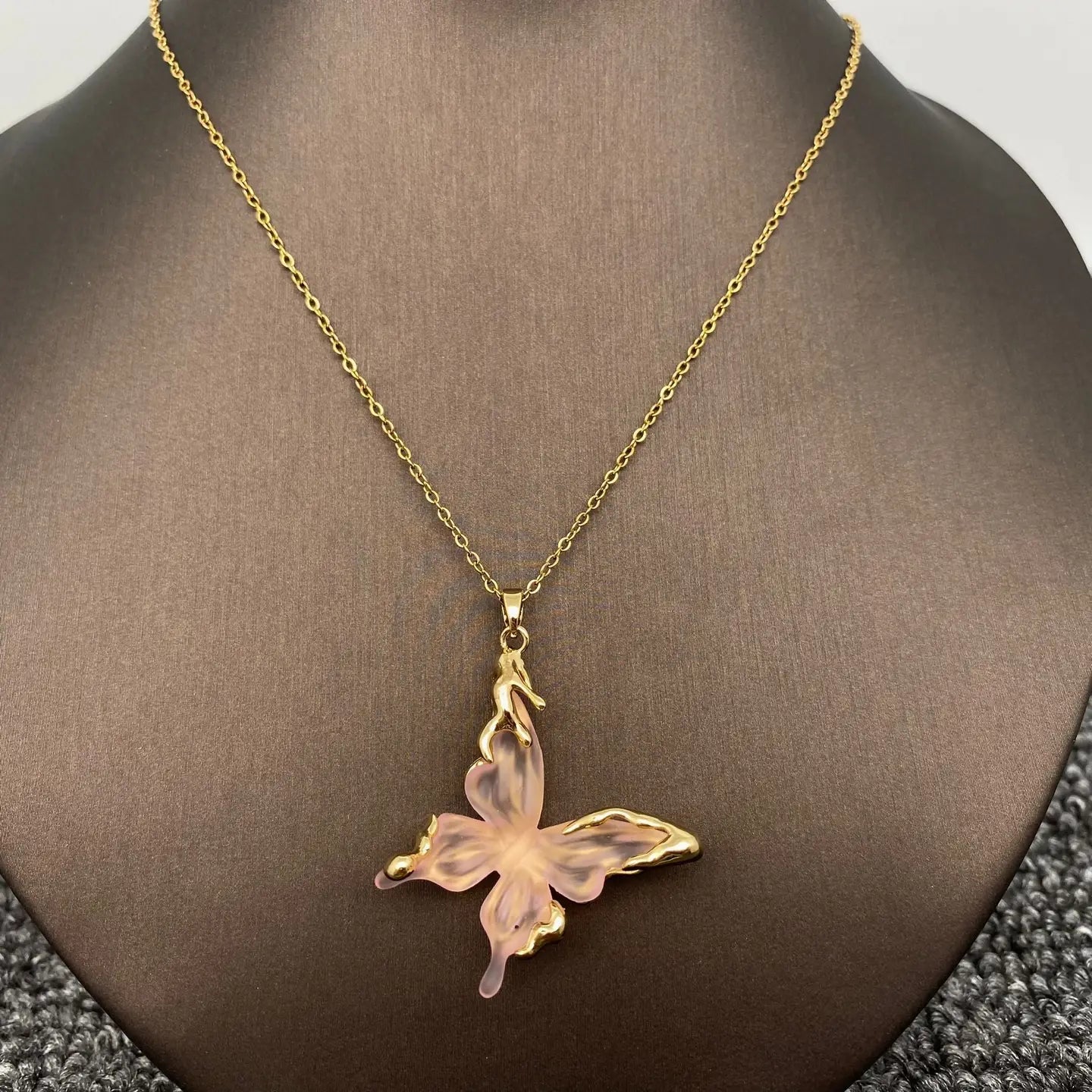 Resin Butterfly Charm 18K Gold Stainless Steel Necklace