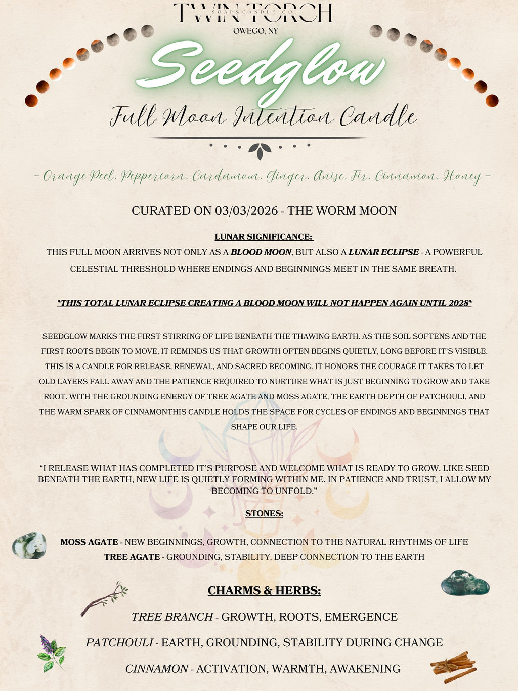 Seedglow - 3.3.26 Full Moon Intention Candle 10oz