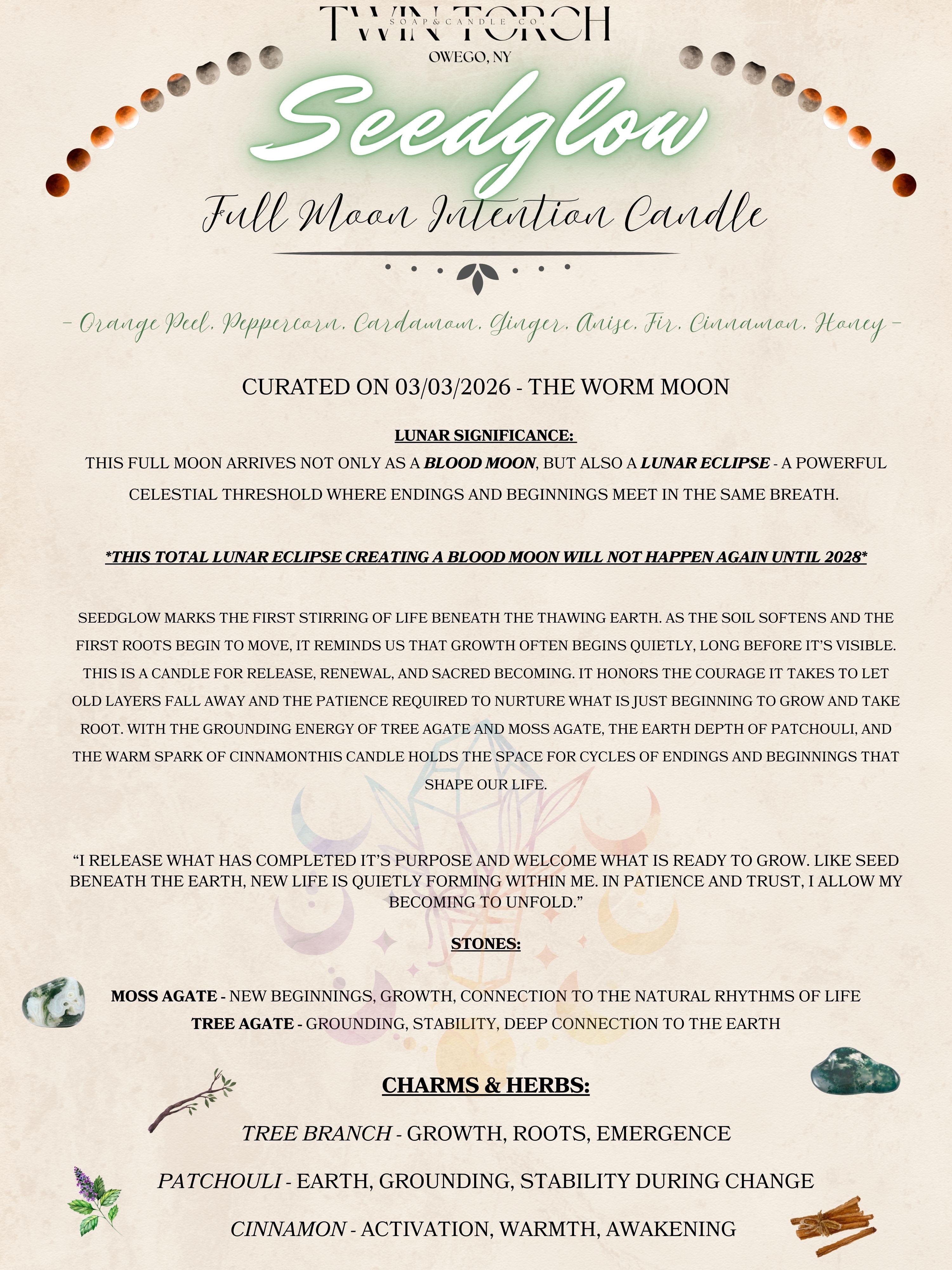 Seedglow - 3.3.26 Full Moon Intention Candle 10oz