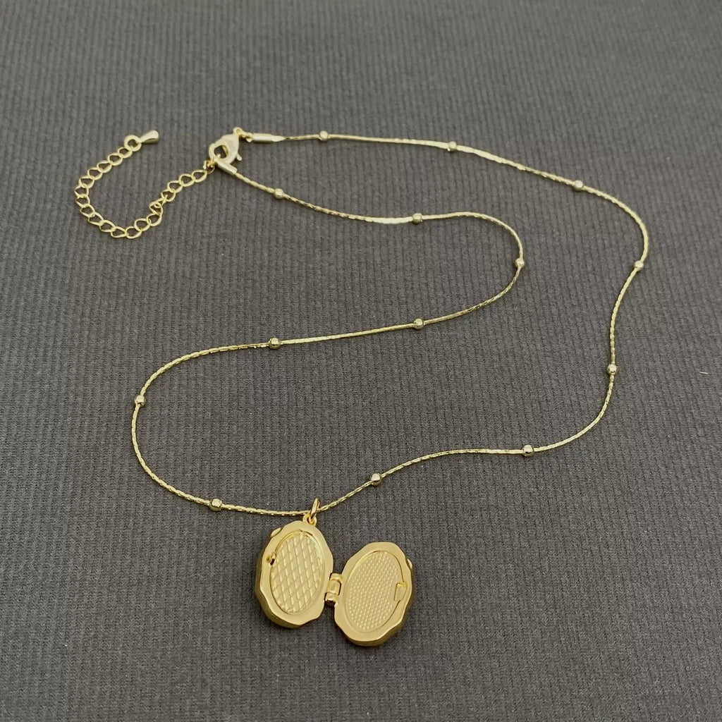 Shell Inlaid Butterfly Locket Charm Necklace