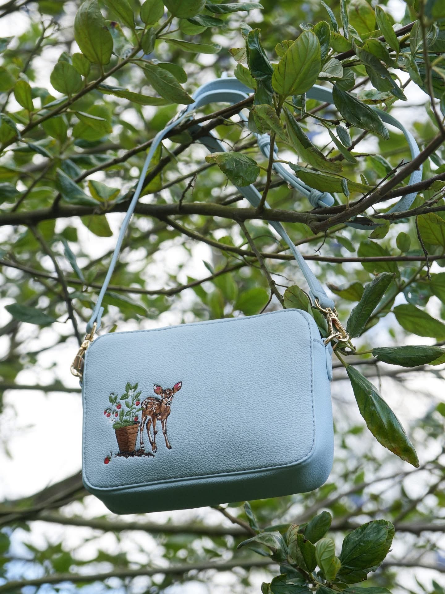 Fable England - Strawberry & Fawn Blue Embroidered Camera Bag