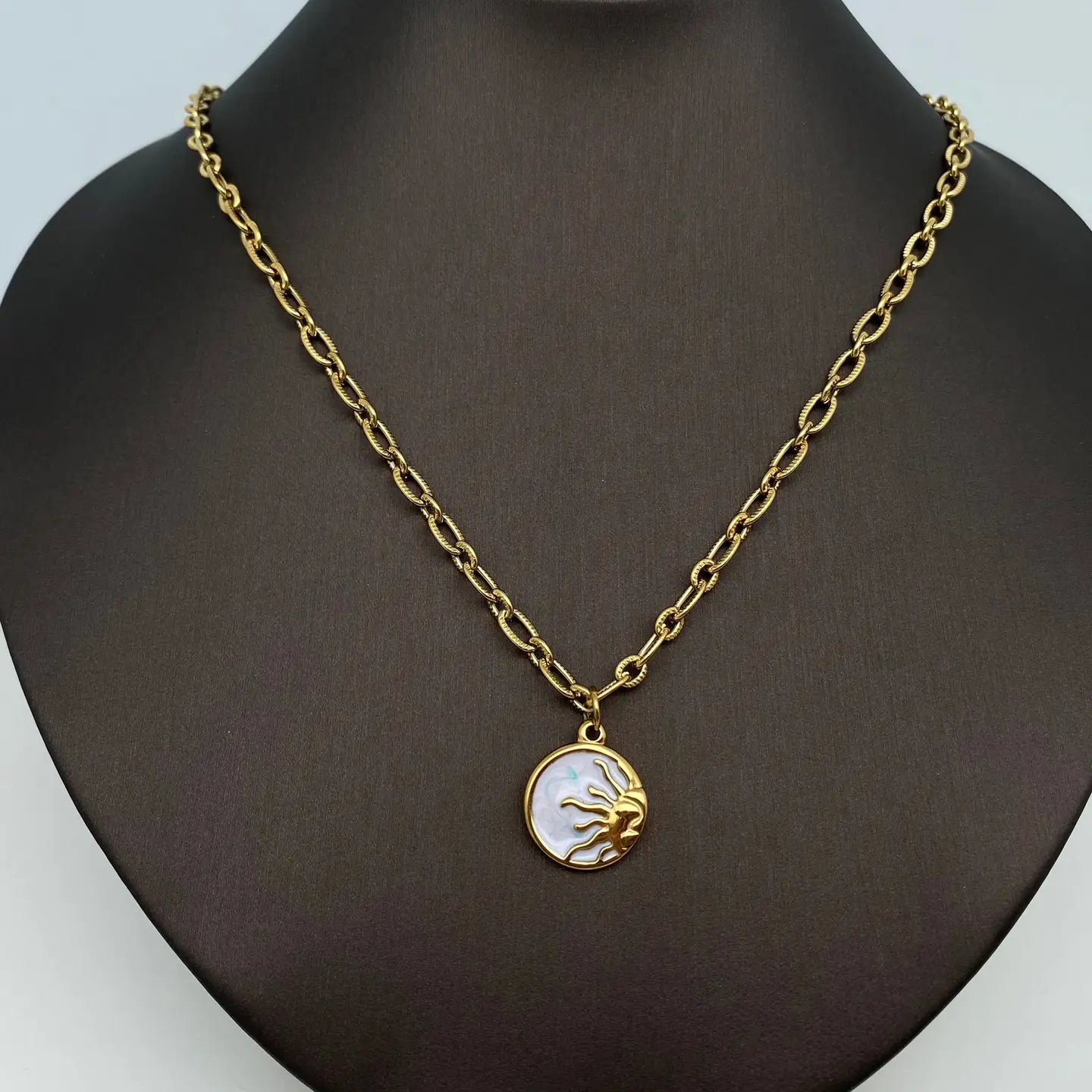 Sun Round Stainless Steel Pendant Necklace