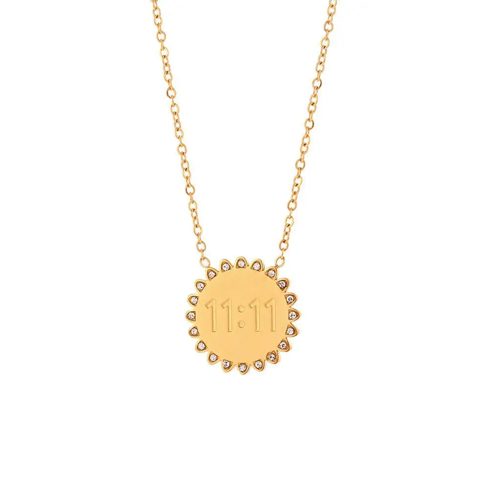 Sunflower Shape "11:11" Golden Pendant Necklace