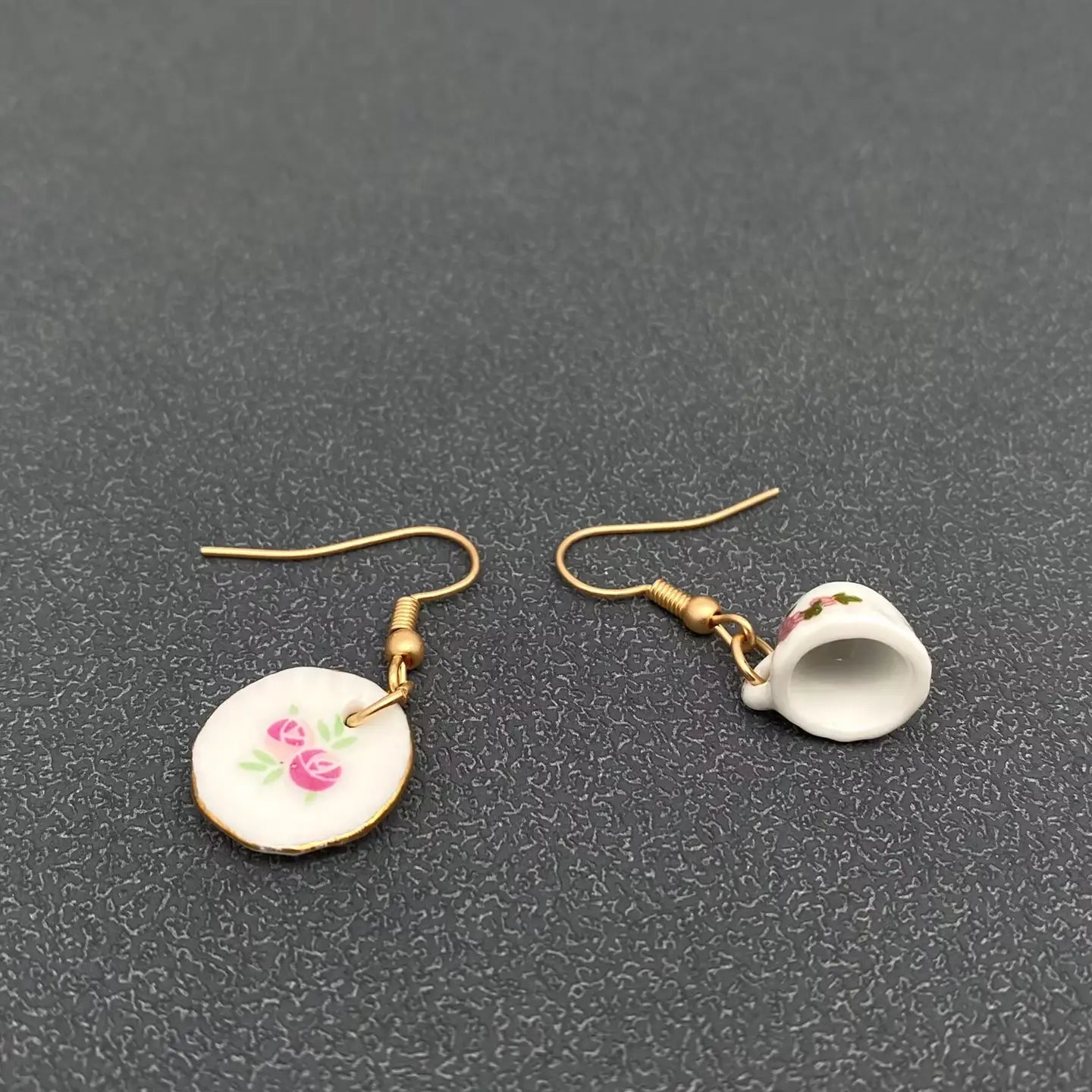 Tea Cup & Plate Creative Asymmetric Dangle Earrings