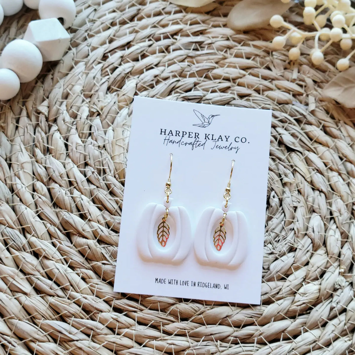 The Pumpkin Leaf Set- Polymer Clay Dangle Earrings - White