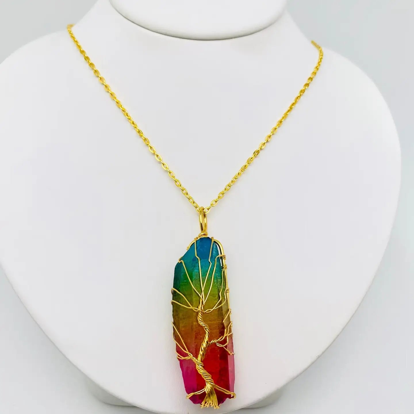 Tree of Life Colored Crystal Charm Necklace