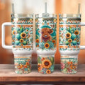 Turquoise Aztec Highland Cow 40oz Tumbler