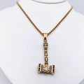 Valknut Hammer Titanium Steel Pendant Necklace - Gold