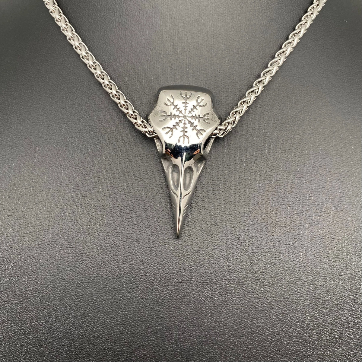 Viking Vegvisir Compass Crow Skull S.Steel Necklace