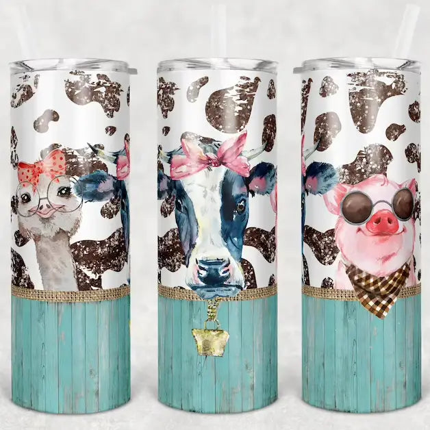 Water Color Farm Animals Skinny Tumbler 20oz
