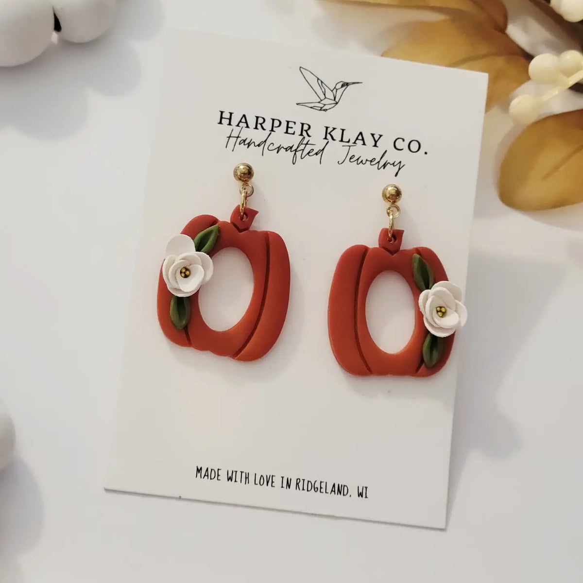 The Floral Pumpkin Set- Polymer Clay Dangle Earrings