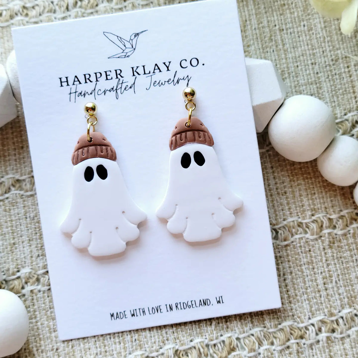 The Ghost Beanie Set-Polymer Clay Dangle Earrings